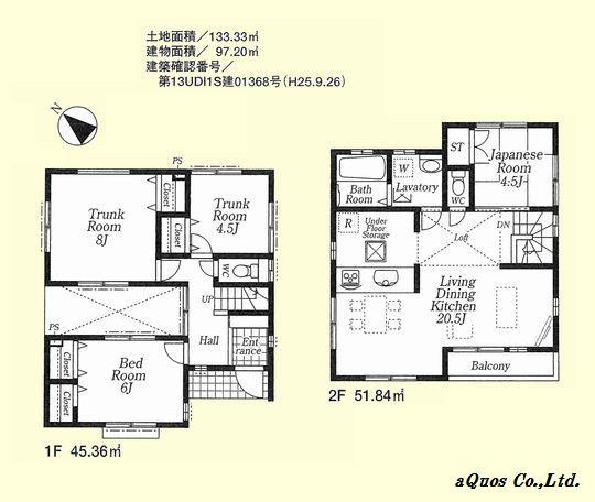 Floor plan. 58,800,000 yen, 4LDK, Land area 133.33 sq m , Building area 97.2 sq m