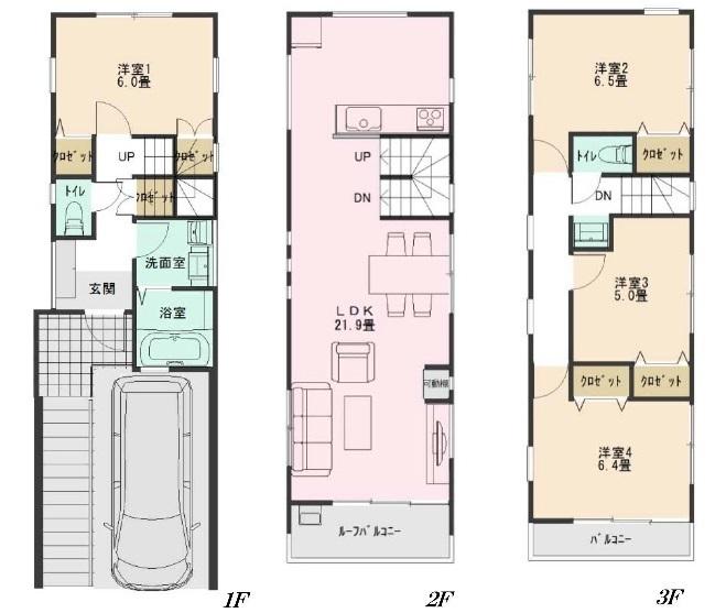 Floor plan. (A Building), Price 56,800,000 yen, 4LDK, Land area 73.56 sq m , Building area 120.9 sq m