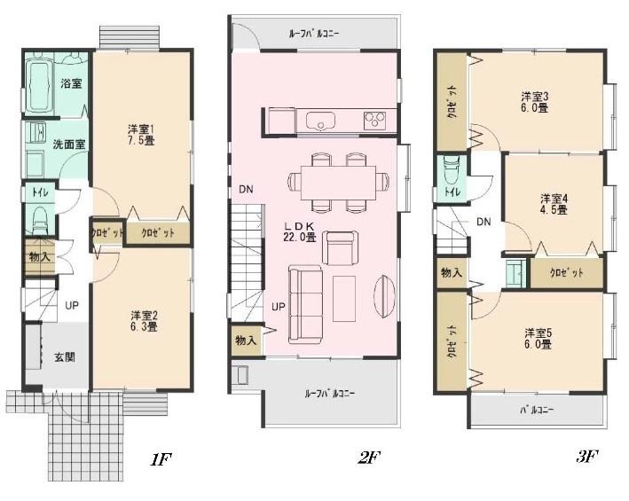 Floor plan. (C Building), Price 58,800,000 yen, 5LDK, Land area 116.01 sq m , Building area 121.11 sq m