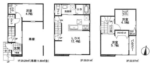 Floor plan. 34,800,000 yen, 3LDK, Land area 51.73 sq m , Building area 82.27 sq m
