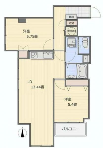 Floor plan. 2LDK, Price 25,800,000 yen, Occupied area 57.19 sq m , Balcony area 3.14 sq m