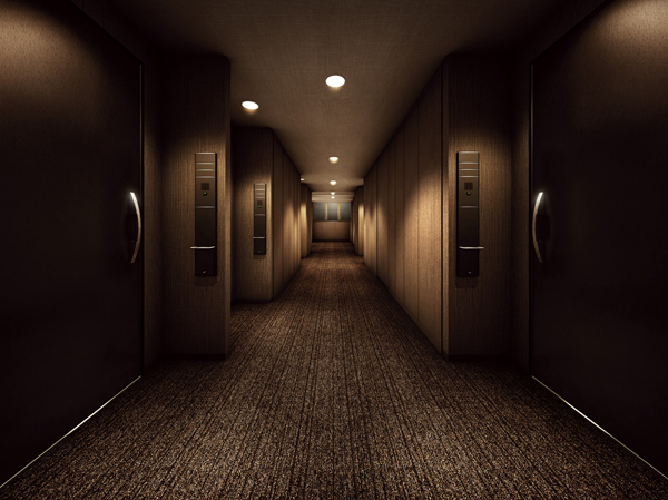 Features of the building.  [The inner corridor Rendering CG] In the "Park Tower Itabashi", Adopt a hotel-like inner corridor of the elegant atmosphere. Since the corridor is in the building, Beginning the benefits that rainwater does not fall directly, Protect the privacy from the outside, Crime prevention also increases. Also, White contrast to the refreshing appearance that was the keynote, The inner corridor is creating a space where there is calm in the chic color. It will produce the amount of time we switched gradually feeling from the bustle of the city into a private residence.