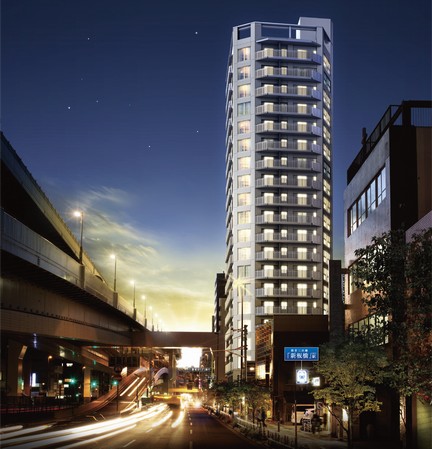 Tower Residence of urban and sophisticated design ※ The Exterior CG synthesized local cityscape photo (2013 November shooting), Which was subjected to some image processing, In fact a slightly different