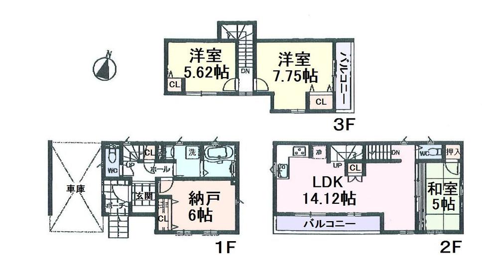 Floor plan. (B Building), Price 39,800,000 yen, 3LDK+S, Land area 64.36 sq m , Building area 105.15 sq m