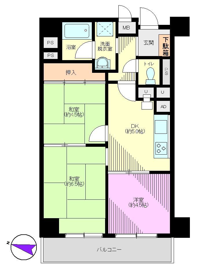 Floor plan. 3DK, Price 15.8 million yen, Occupied area 50.65 sq m , Balcony area 6.6 sq m Floor