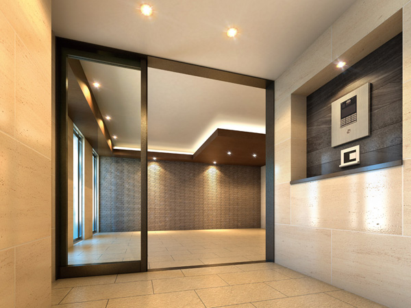 Shared facilities.  [Entrance Hall Rendering] (It is those that caused draw based on the drawings of the planning stage, In fact a slightly different. Also, Tree species of planting, About the size has become a undetermined, It does not grow to about Rendering at the time of completion)