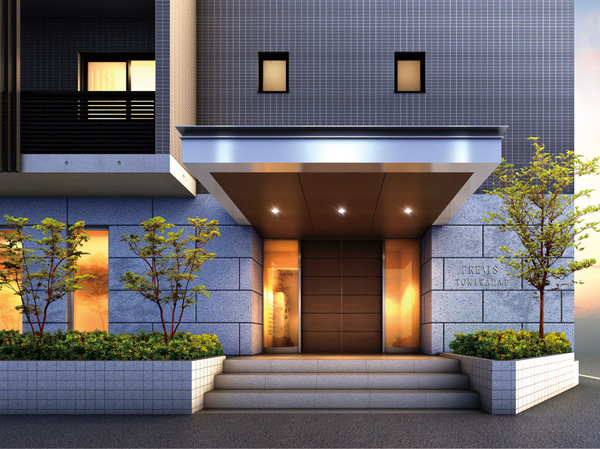 Buildings and facilities. "Plessis Tokiwadai" of life stage peaceful residential area. Entrance to the entrance of the private residence was designed using the material oozes dignity. (Entrance Rendering / Are those that caused draw based on the drawings of the planning stage, In fact a slightly different. Also, Tree species of planting, About the size has become a undetermined, It does not grow to about Rendering at the time of completion)