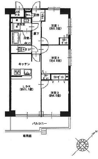 Floor plan. 3LDK, Price 26,900,000 yen, Occupied area 60.32 sq m