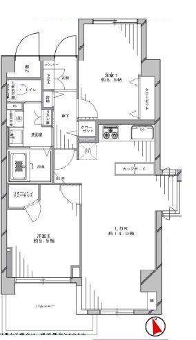 Floor plan. 2LDK, Price 26,800,000 yen, Occupied area 57.46 sq m , Balcony area 6 sq m