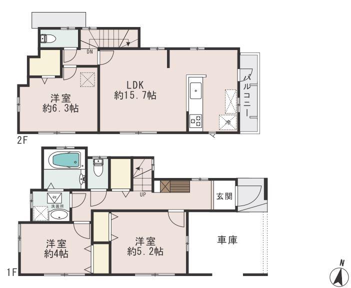 Floor plan. (1 Building), Price 37,800,000 yen, 3LDK, Land area 75.9 sq m , Building area 87.46 sq m