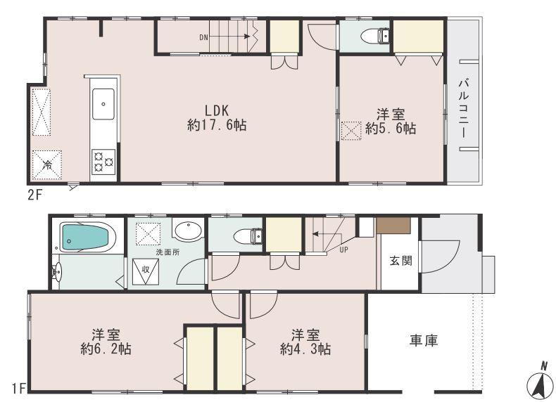 Floor plan. (Building 2), Price 38,500,000 yen, 3LDK, Land area 75.87 sq m , Building area 86.32 sq m