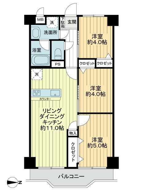 Floor plan. 3LDK, Price 21,800,000 yen, Footprint 54 sq m , Balcony area 6.48 sq m floor plan