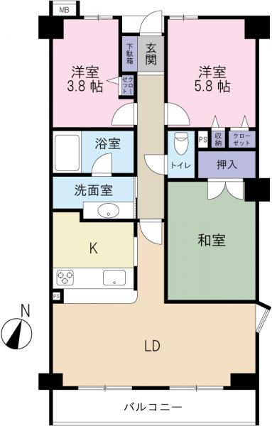 Floor plan. 3LDK, Price 27,800,000 yen, Occupied area 60.32 sq m , Balcony area 9 sq m