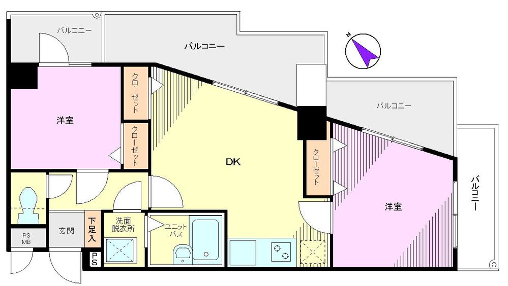 Floor plan. 2DK, Price 17.8 million yen, Occupied area 40.81 sq m , Balcony area 6.14 sq m