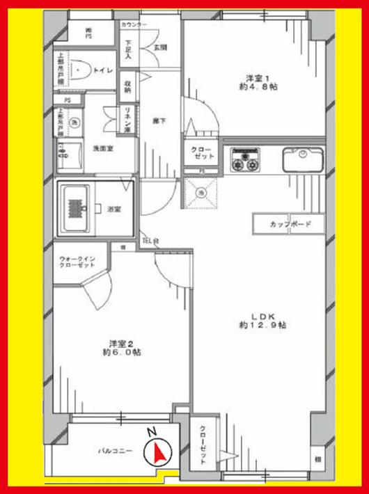 Floor plan. 2LDK, Price 26,800,000 yen, Footprint 52.9 sq m , Balcony area 3.49 sq m