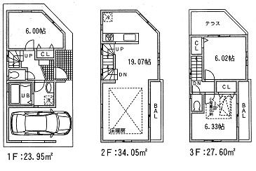 Floor plan. (E), Price 43,800,000 yen, 3LDK, Land area 50.02 sq m , Building area 94.18 sq m