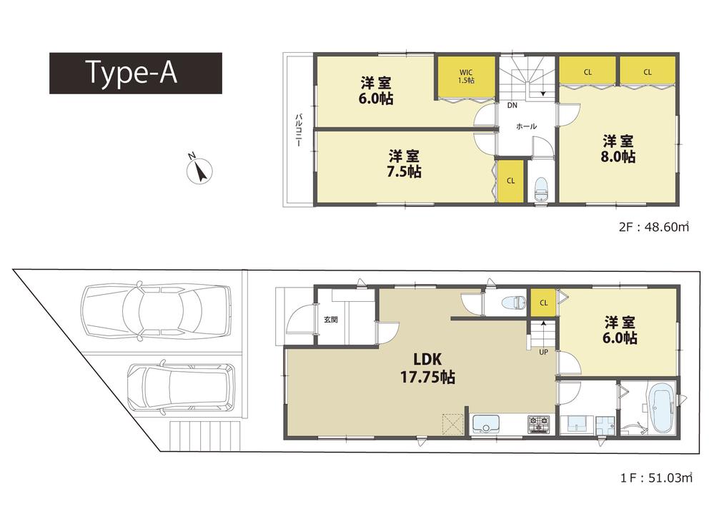 Building plan example (floor plan). Building plan example (A section) 4LDK, Land price 44,800,000 yen, Land area 100.9 sq m , Building price 15 million yen, Building area 99.63 sq m