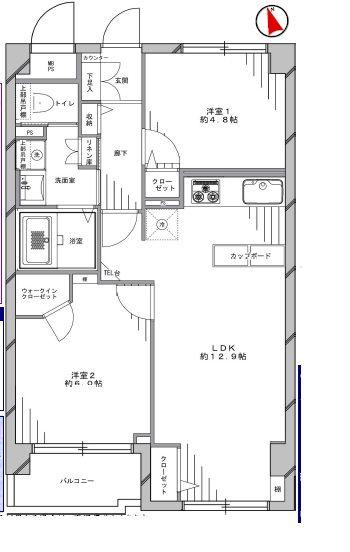 Floor plan. 2LDK, Price 26,800,000 yen, Footprint 52.9 sq m , Balcony area 6 sq m