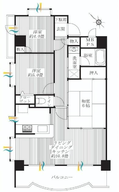 Floor plan. 3LDK, Price 29,800,000 yen, Occupied area 63.41 sq m , Balcony area 9.19 sq m
