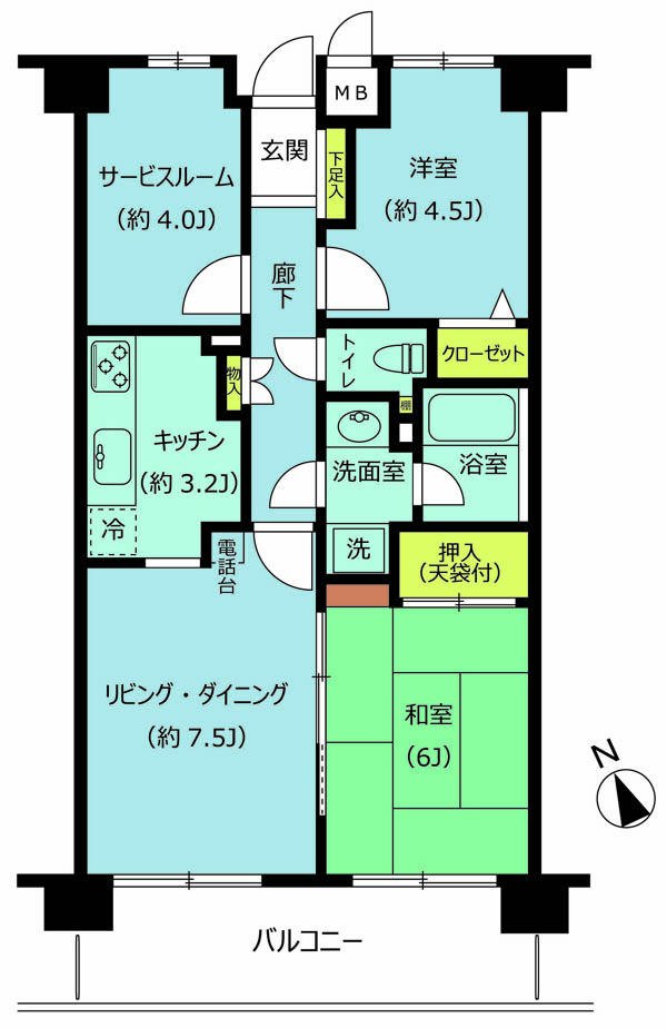 Floor plan. 2DK + S (storeroom), Price 25 million yen, Occupied area 56.97 sq m , Balcony area 8.47 sq m