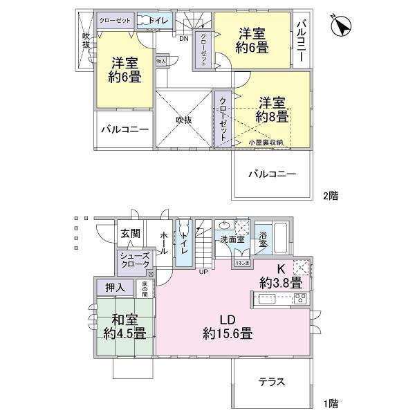 Floor plan. 61,500,000 yen, 4LDK, Land area 160 sq m , Building area 108.47 sq m ◆ Floor heating in the living room, There atrium ◆ There shoes Croke entrance