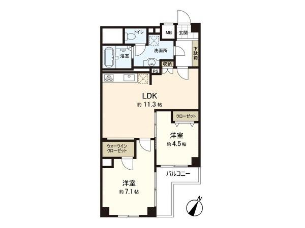 Floor plan. 2LDK, Price 23.8 million yen, Footprint 54.8 sq m , Balcony area 6.35 sq m
