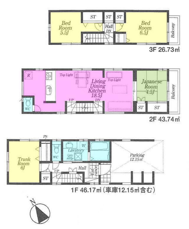 Floor plan. (1 Building), Price 44,800,000 yen, 3LDK+S, Land area 76.62 sq m , Building area 116.64 sq m