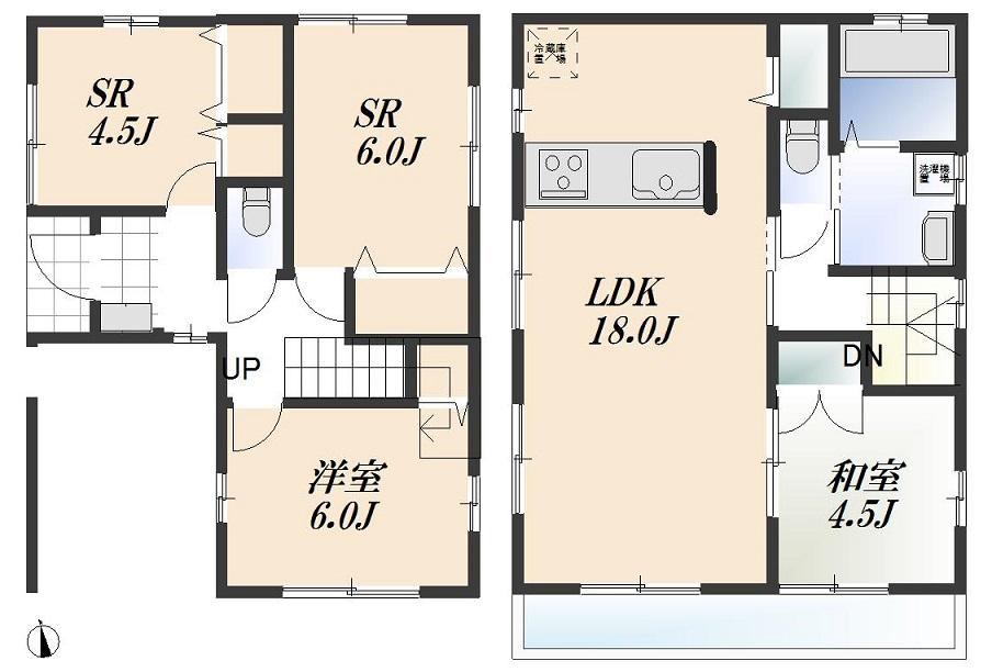 Floor plan. (1 Building), Price 44,800,000 yen, 2LDK+2S, Land area 95.43 sq m , Building area 92.43 sq m
