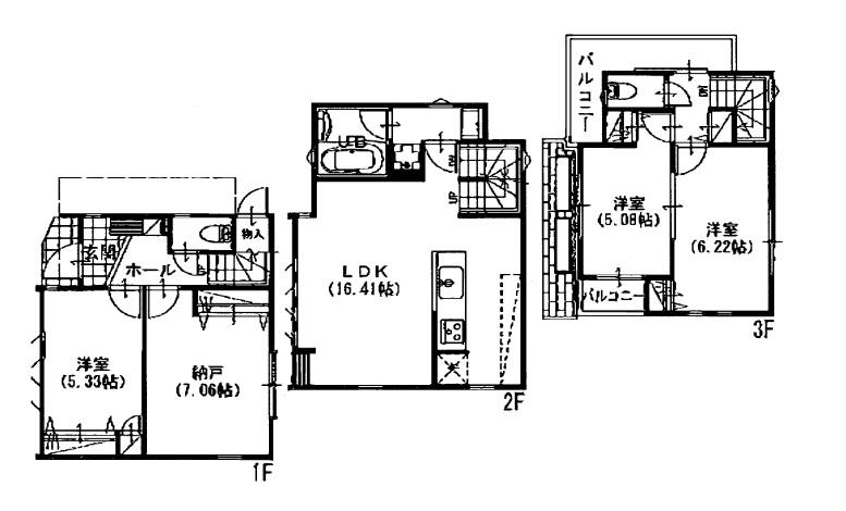 Floor plan. (B Building), Price 50,800,000 yen, 3LDK+S, Land area 60.54 sq m , Building area 92.15 sq m