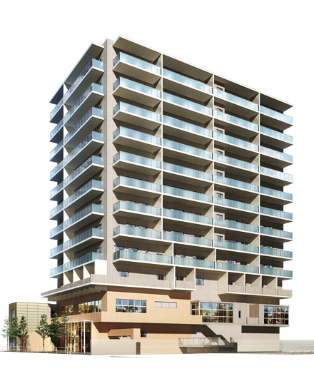 Shared facilities.  [Exterior CG] Show a dignified standing figure of the ground 12-story <Moda ・ Viento Nakaitabashi Purashia>. The base color a gentle warm color, Orange brown tiles arranged in the foundation part is out brew modern taste. Balcony railing is to determine the horizontal direction of the impression, Adopted tiles and semi-transparent glass by the hierarchy. It has undergone a performance feel the elegance in the modern. As a new landmark of the city, It is the birth of the house to be handed down.