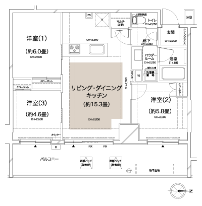 Floor: 3LDK, occupied area: 65.39 sq m