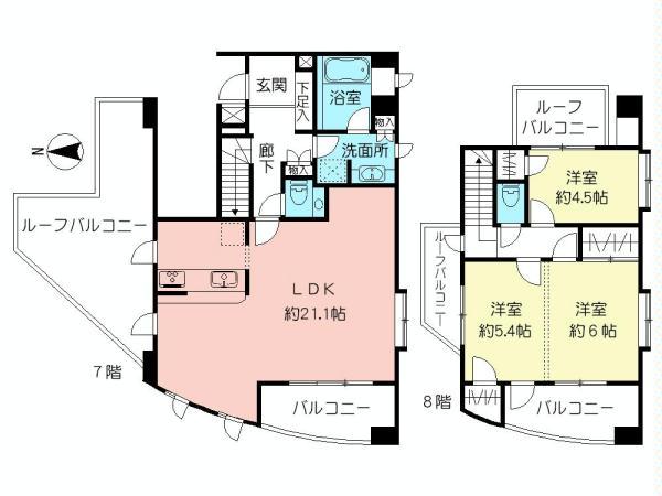 Floor plan. 3LDK, Price 39,800,000 yen, Occupied area 94.15 sq m , Balcony area 58.16 sq m
