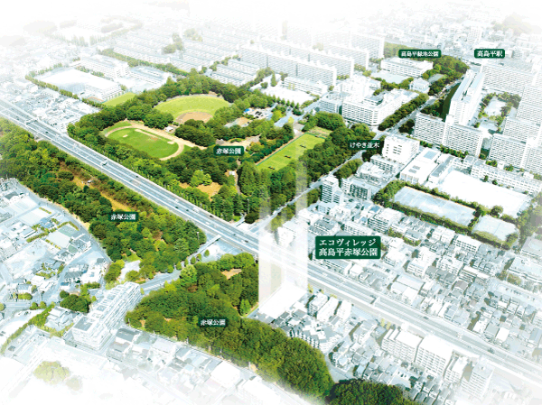 Surrounding environment. Same property to the birth in the city of Tokyo's leading park, Apartment live comfortably taking advantage of the power of nature. Its design concept, Overwhelming natural environment resonates, Aiming your own comfort, It has been made. 24 hours a day, every day, The richness of living with nature, It's here.  ※ Published photograph of, In fact a somewhat different in those subjected to CG processing to those obtained by photographing a peripheral site in September 2011.