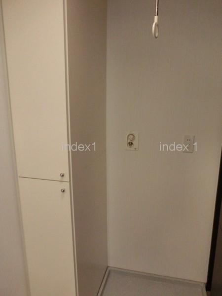 Wash basin, toilet. There is also indoor washing machine Storage!