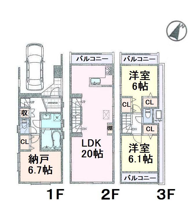 Floor plan. (A Building), Price 47,800,000 yen, 2LDK+S, Land area 61.3 sq m , Building area 101.22 sq m