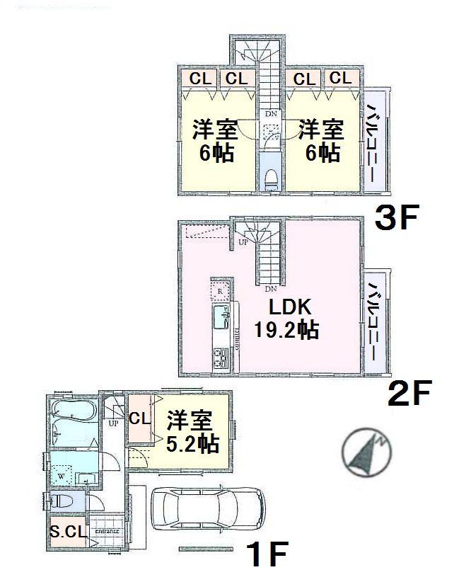 Floor plan. (C Building), Price 48,800,000 yen, 3LDK, Land area 57.81 sq m , Building area 98.95 sq m