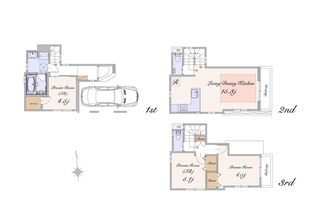 Floor plan. (B section), Price 46,800,000 yen, 1LDK+2S, Land area 50.63 sq m , Building area 88.9 sq m