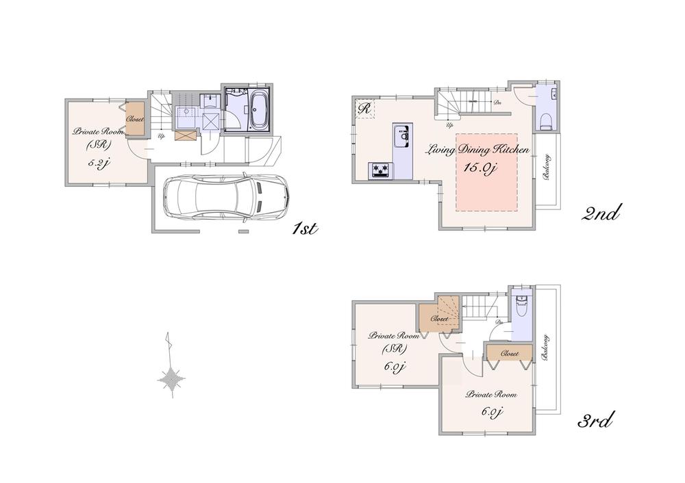 Floor plan. (C section), Price 47,800,000 yen, 1LDK+2S, Land area 50.45 sq m , Building area 90.6 sq m