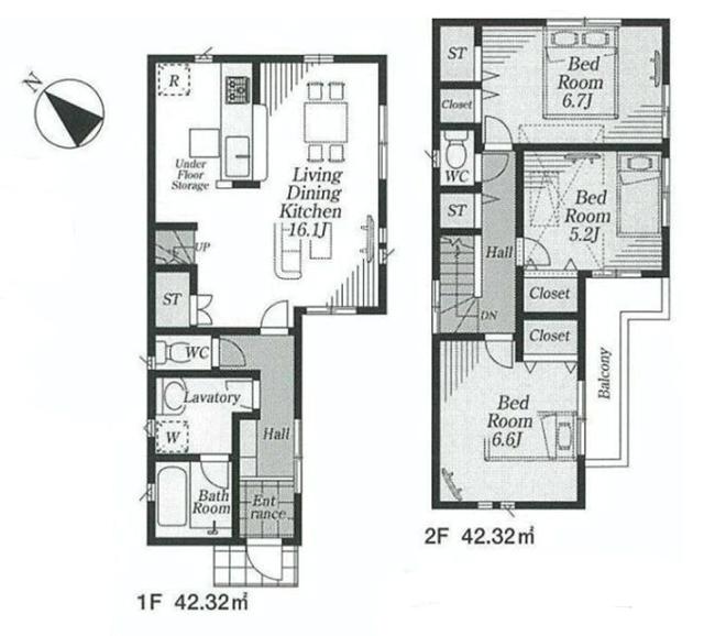Floor plan. (Building 2), Price 42,800,000 yen, 3LDK, Land area 82.86 sq m , Building area 84.64 sq m
