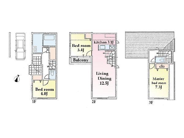 Floor plan. 39,800,000 yen, 3LDK, Land area 65.91 sq m , Building area 92.31 sq m