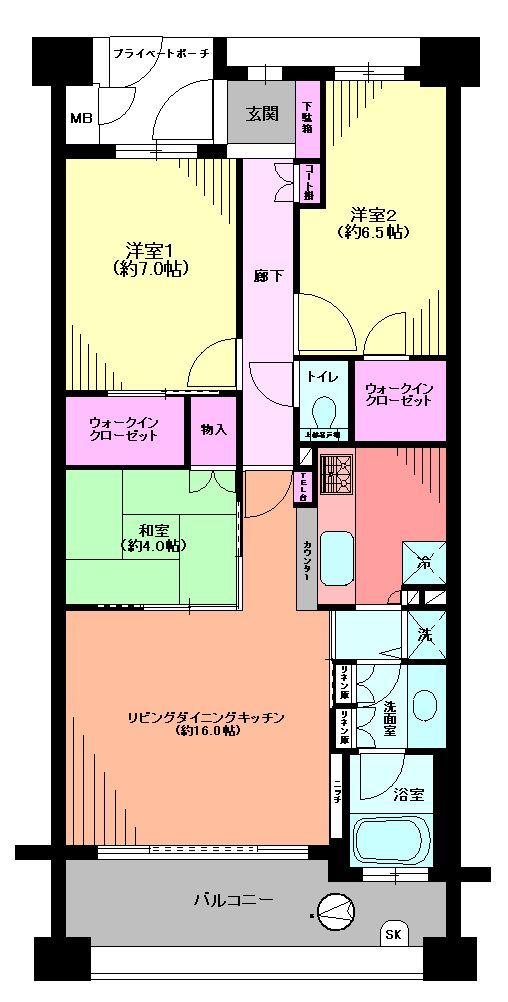 Floor plan. 3LDK, Price 35,800,000 yen, Occupied area 77.76 sq m , Balcony area 12.13 sq m Floor