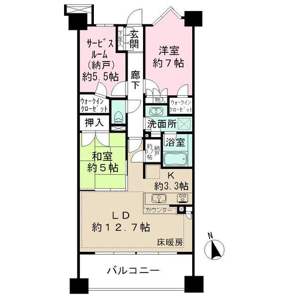 Floor plan. 2LDK + S (storeroom), Price 31,800,000 yen, Occupied area 75.35 sq m , In addition to the balcony area 12.2 sq m 2WIC, Closet is a floor plan that was also equipped with the installed abundant storage space. Floor heating ・ water filter ・ Convenient specifications, such as dishwasher ・ Fully equipped.
