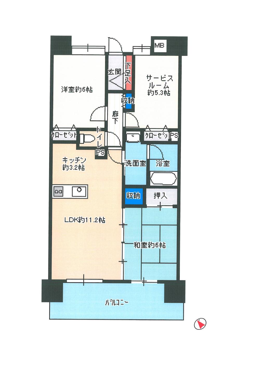 Floor plan. 2LDK + S (storeroom), Price 27,900,000 yen, Occupied area 68.13 sq m , Balcony area 11.7 sq m