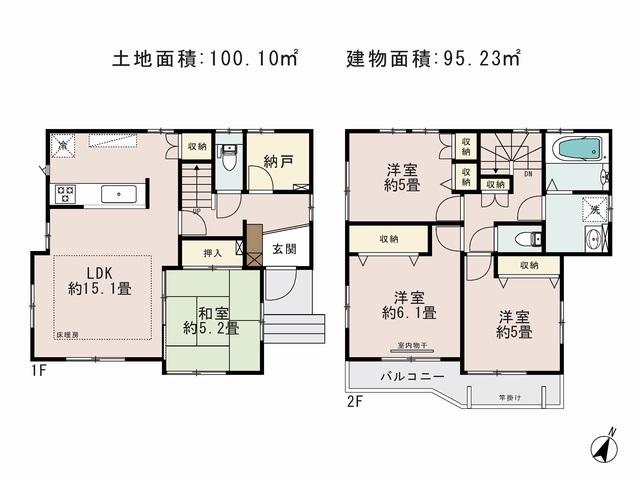 Floor plan. (1 Building), Price 54,800,000 yen, 4LDK, Land area 100.1 sq m , Building area 95.23 sq m