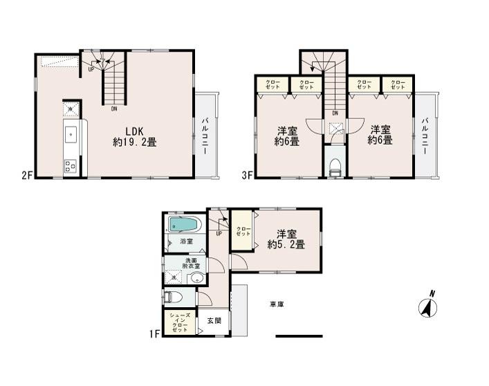 Floor plan. (C Building), Price 48,800,000 yen, 3LDK, Land area 57.81 sq m , Building area 98.95 sq m