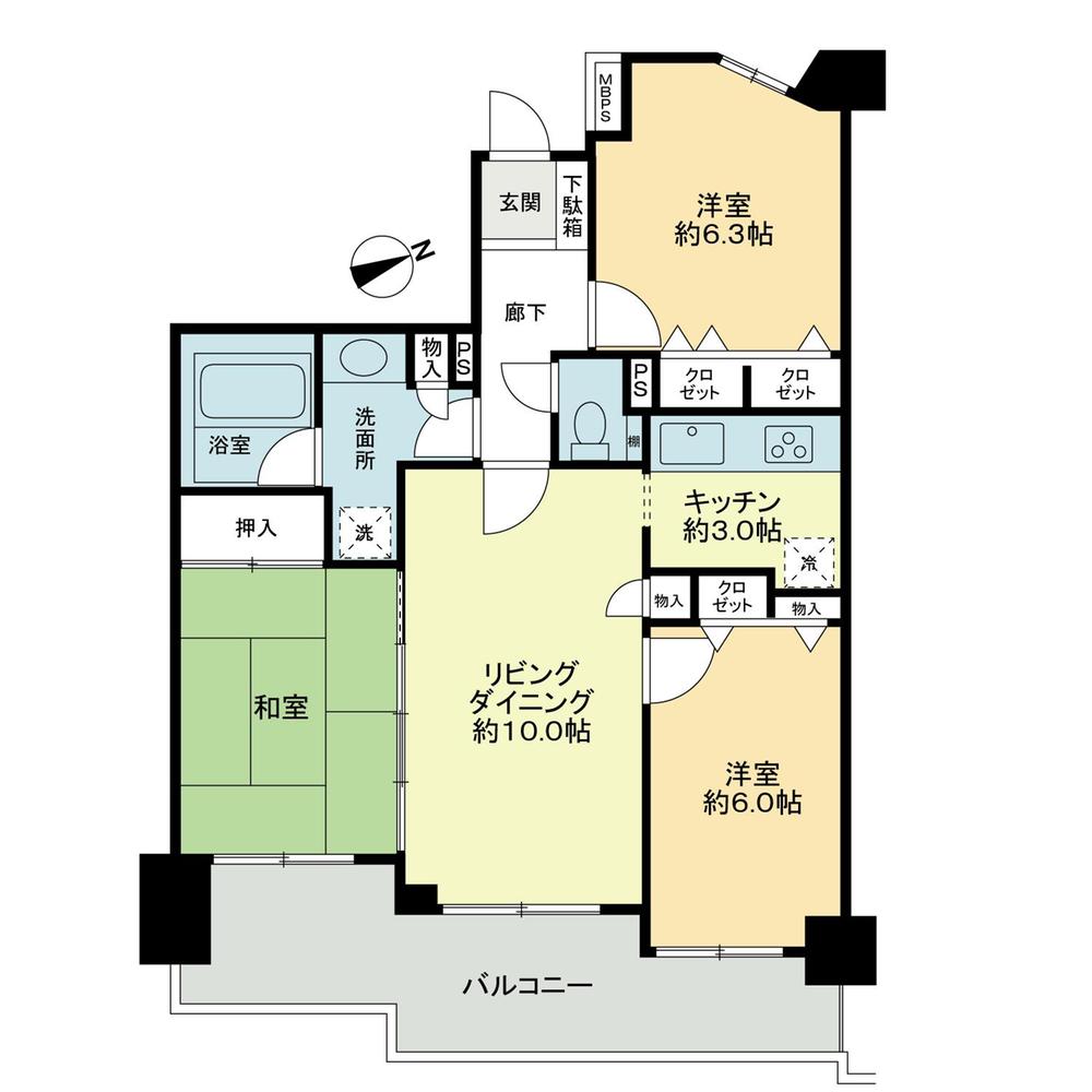 Floor plan. 3LDK, Price 22,800,000 yen, Occupied area 69.83 sq m , Balcony area 13.32 sq m