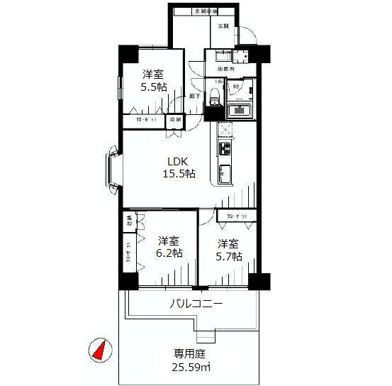 Floor plan. 3LDK, Price 32,800,000 yen, Occupied area 78.33 sq m , Balcony area 7.69 sq m