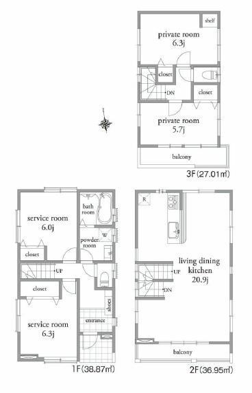 Floor plan. (C Building), Price 37,800,000 yen, 4LDK, Land area 80.44 sq m , Building area 102.83 sq m
