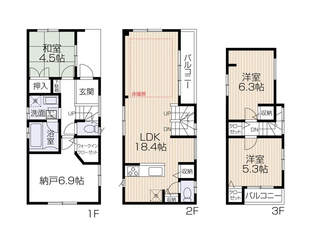 Floor plan. (D), Price 41,800,000 yen, 2LDK+2S, Land area 65.87 sq m , Building area 93.95 sq m