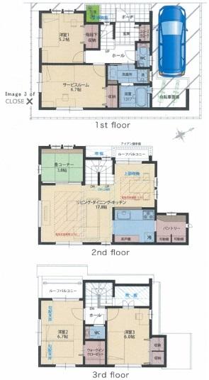 Floor plan. 53,800,000 yen, 3LDK+S, Land area 74.41 sq m , Building area 110.43 sq m